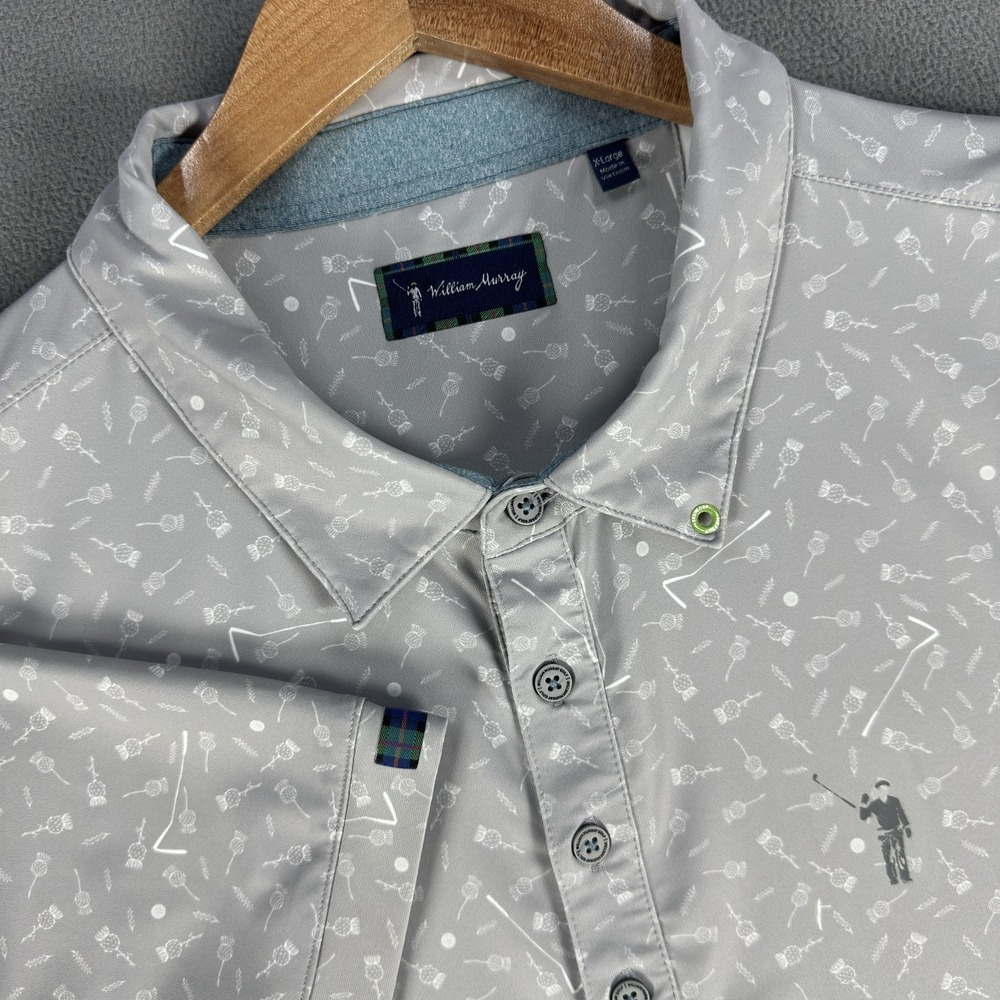 William Murray Polo Shirt Mens XL Grey Floral Geometric Performance Golf